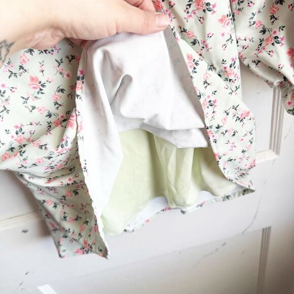 Altar’s State Lola Crossover Mint Green Pink Floral Mini Dress Fit & Flare M - Picture 10 of 16